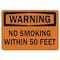 Signmission OSHA Warning Sign, No Smoking W/in 50 Feet, 10in X 7in Rigid Plastic, 7" W, 10" L, Landscape OS-WS-P-710-L-19698 - alternate 1